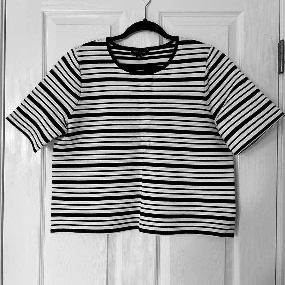 Ann Taylor Black & White Striped Boxy Top | Modern Minimalist Top